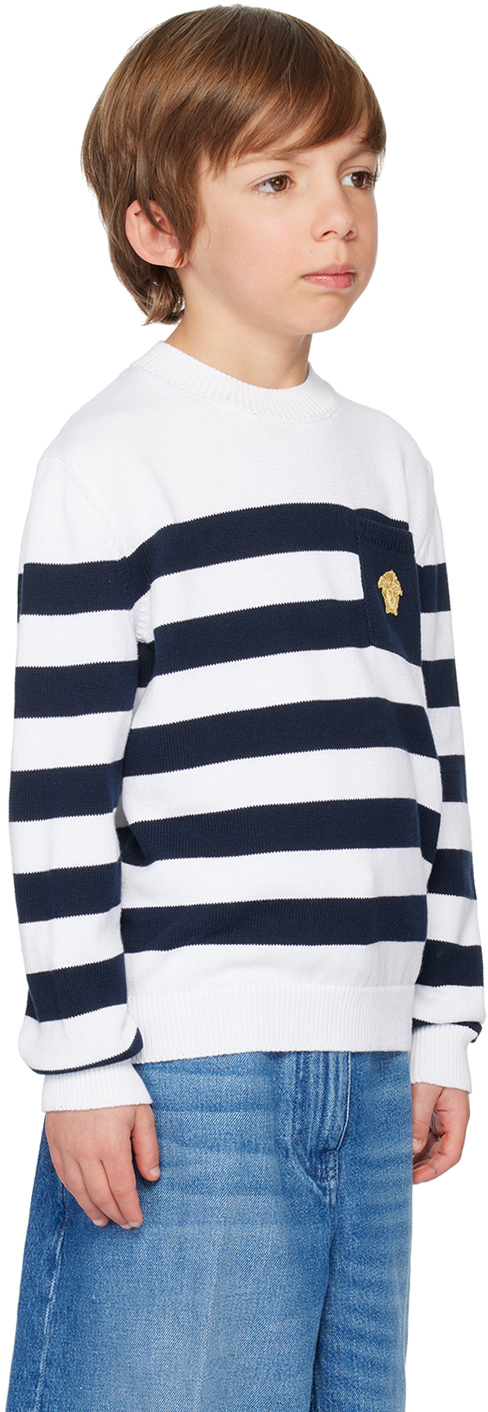 Versace Kids White & Navy Nautical Stripe Sweater In Bianco+navy