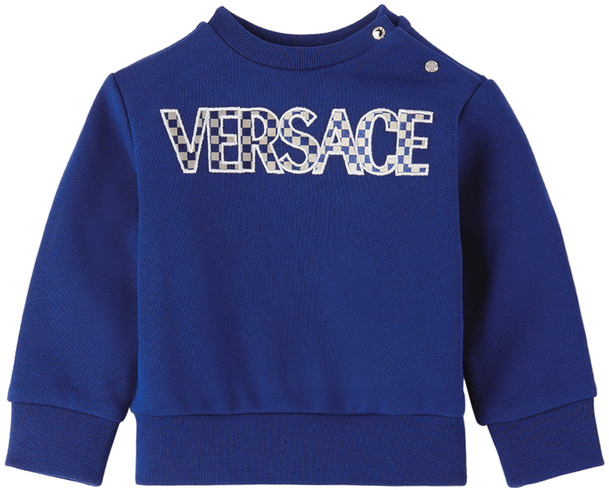 Shop Versace Baby Blue Embroidered Sweatshirt In Bed Time+bianco