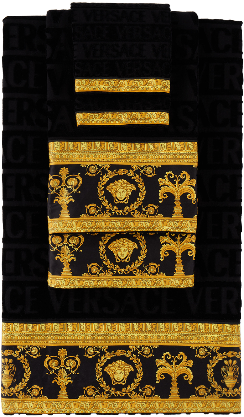 Black 'I Heart Baroque' Towel Set, 5 pcs by Versace SSENSE