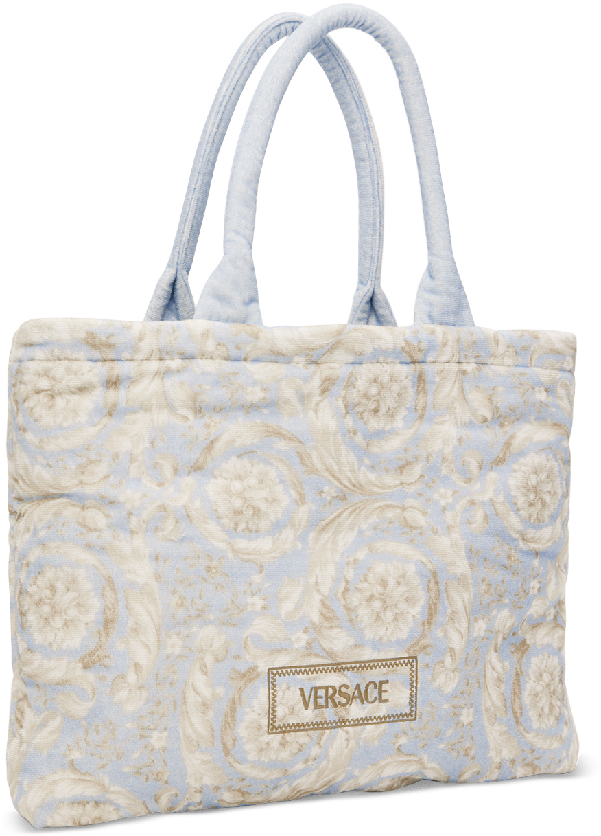 Versace Blue Barocco Towel Tote In 5ub30