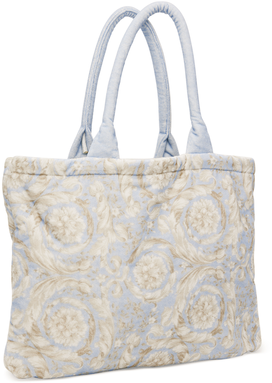 Versace Blue Barocco Towel Tote In 5ub30