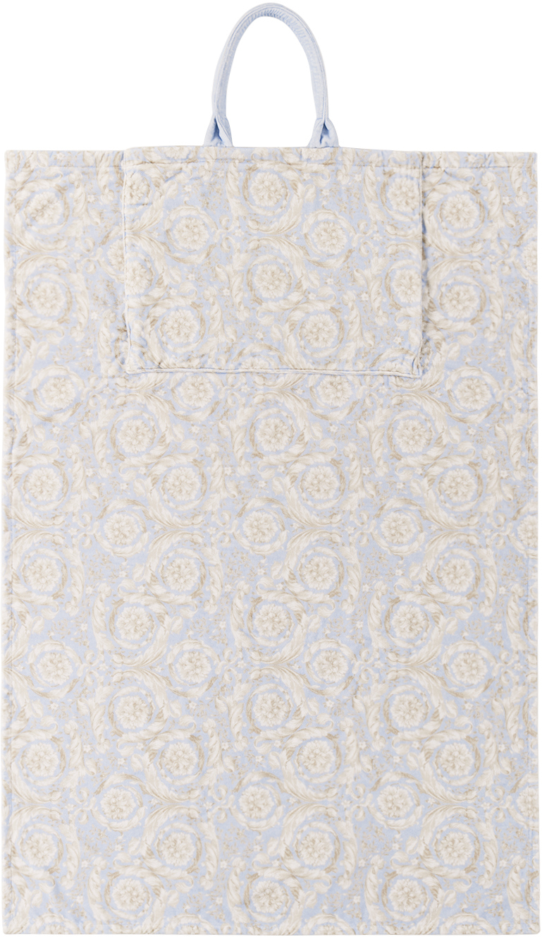Versace Blue Barocco Towel Tote In 5ub30