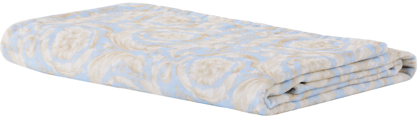 Versace Blue Barocco Bath Towel In 5ub30