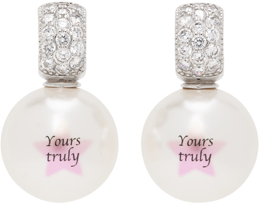 Silver & White 'Yours Truly' Bubble Earrings