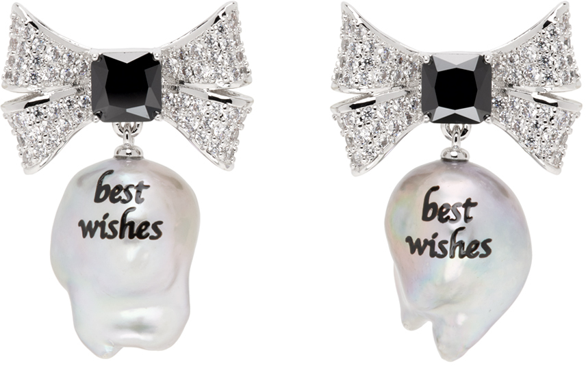 Silver & White 'Best Wishes' Pearl Earrings