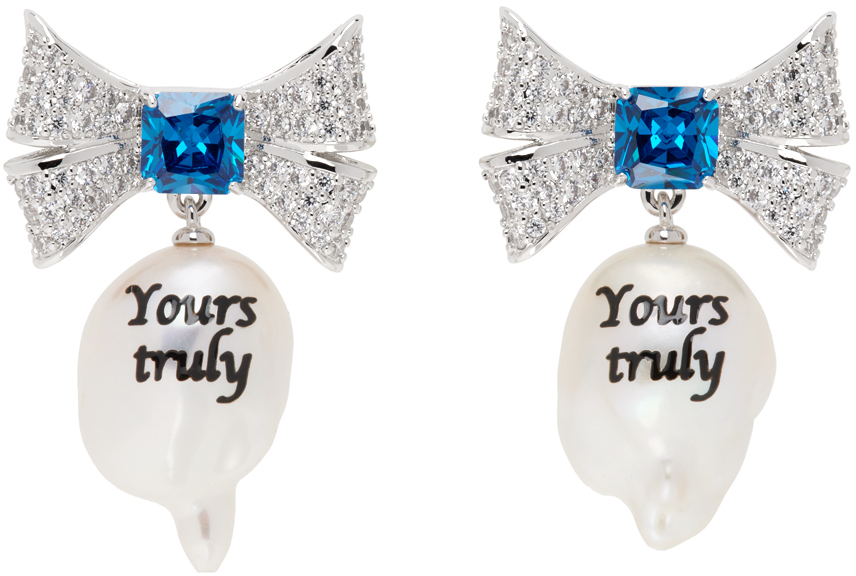 Silver & White 'Yours Truly' Pearl Earrings