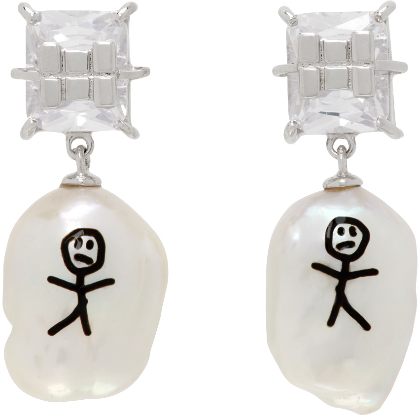 Jiwinaia Silver & White Earthling Pearl Earrings