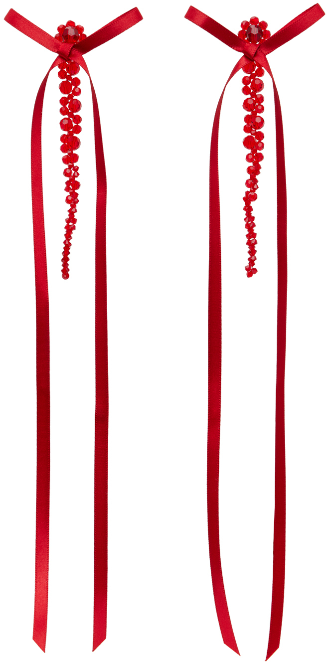 Simone Rocha Red Bow Ribbon Drip Earrings
