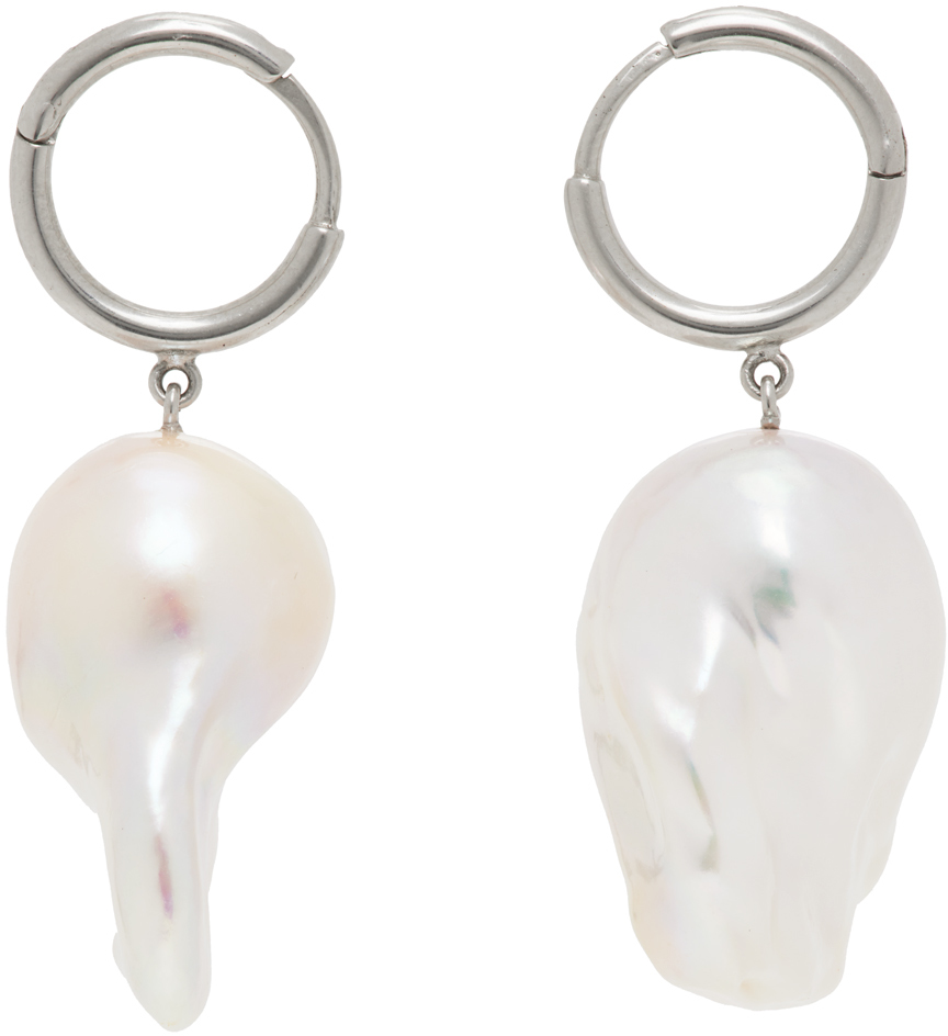 Silver Baroque Pearl Hoop Earrings