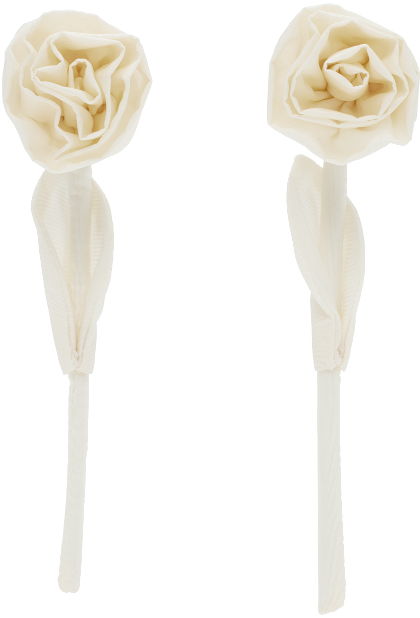 Shop Simone Rocha Off-white Rose Earrings In Cream