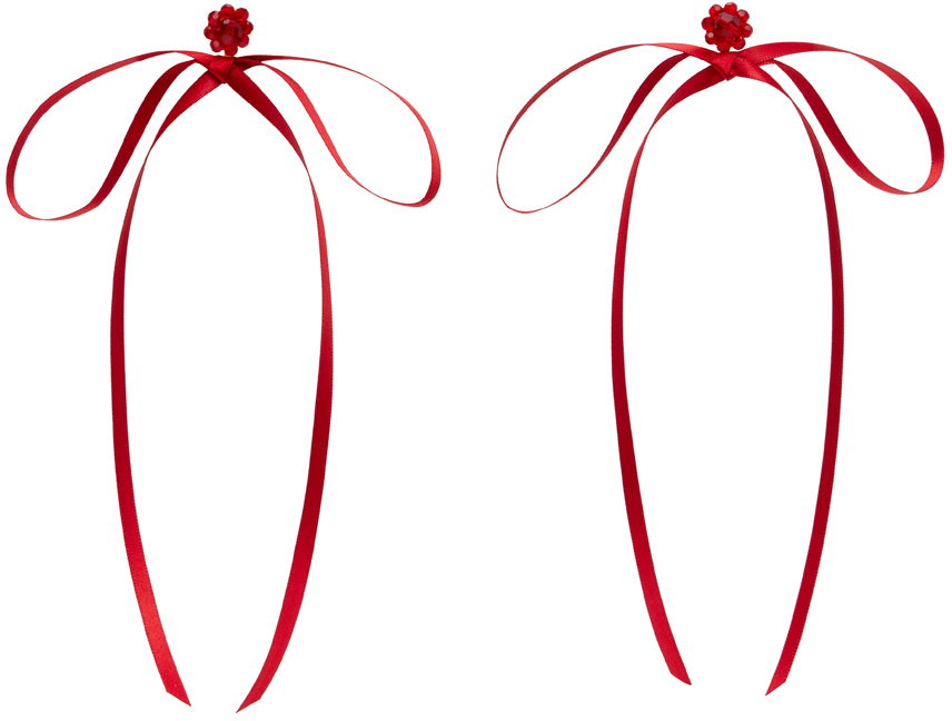 Red Bow Ribbon Stud Earrings