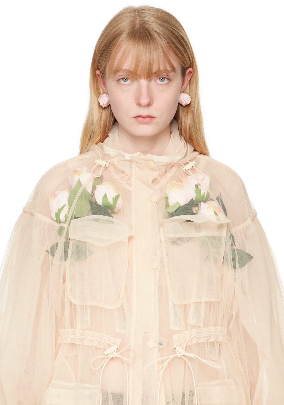 Simone Rocha Pink Rose Stud Earrings In Rose