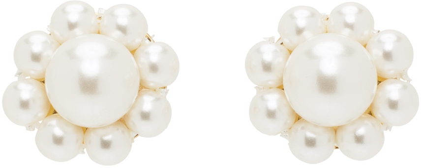 Shop Simone Rocha White Mini Daisy Stud Earrings In Pearl