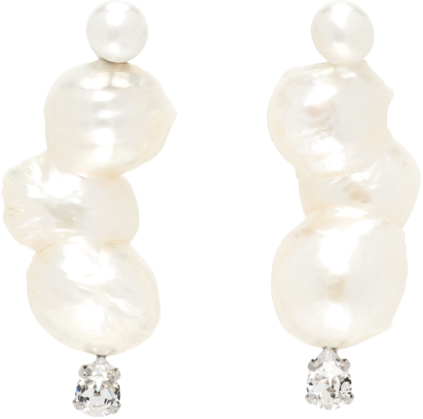 Shop Simone Rocha White Crystal Peanut Pearl Earrings In Pearl/crystal