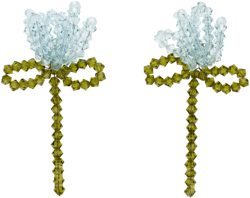 Shop Simone Rocha Blue & Khaki Cluster Flower Earrings In Blue Khaki