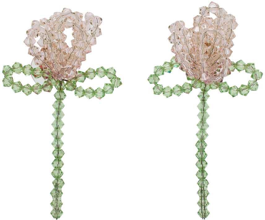 Shop Simone Rocha Pink & Green Cluster Flower Earrings In Nude/mint