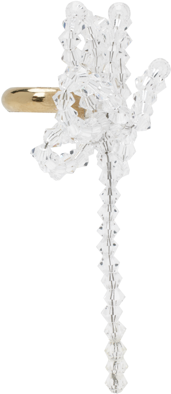 Simone Rocha Crystal Bead Flower Ear Cuff In Crystal