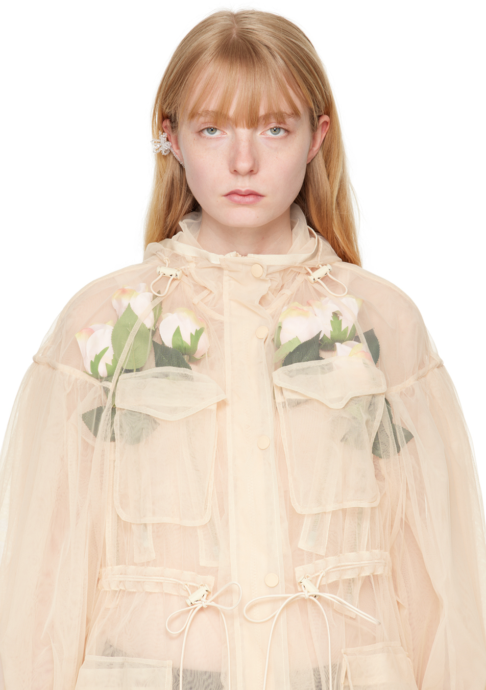 Simone Rocha Crystal Bead Flower Ear Cuff In Crystal