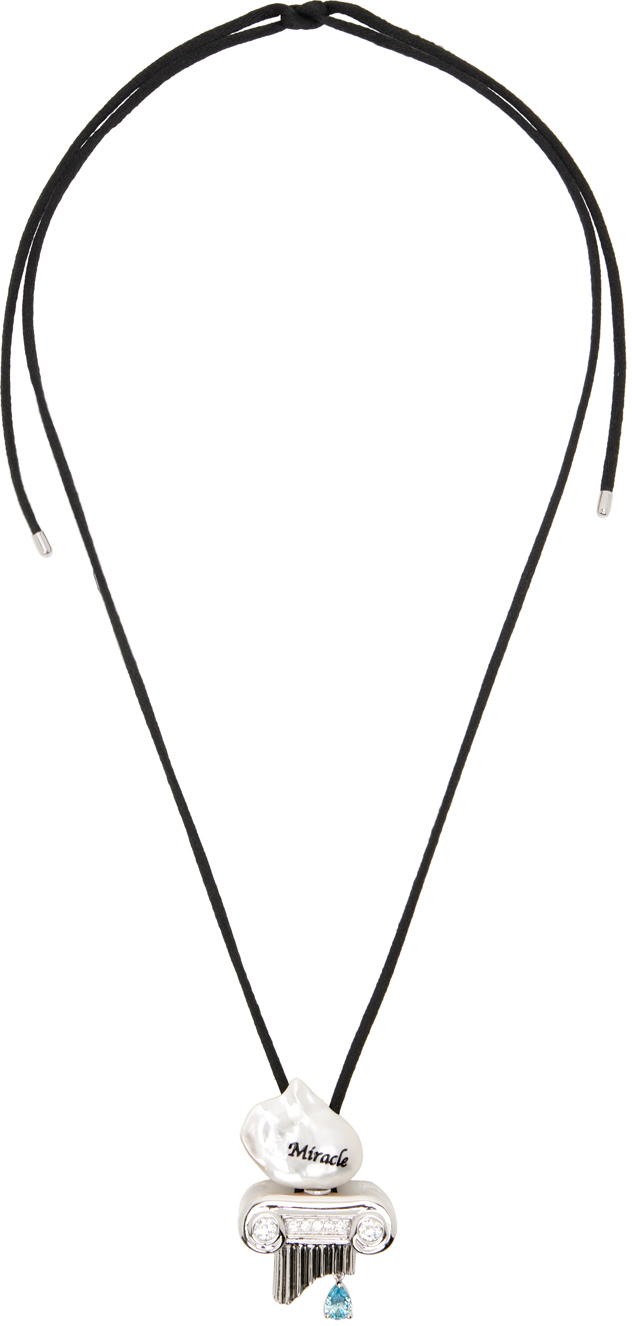 Shop Jiwinaia Black 'miracle' Pearl Cord Necklace In Aquamarine