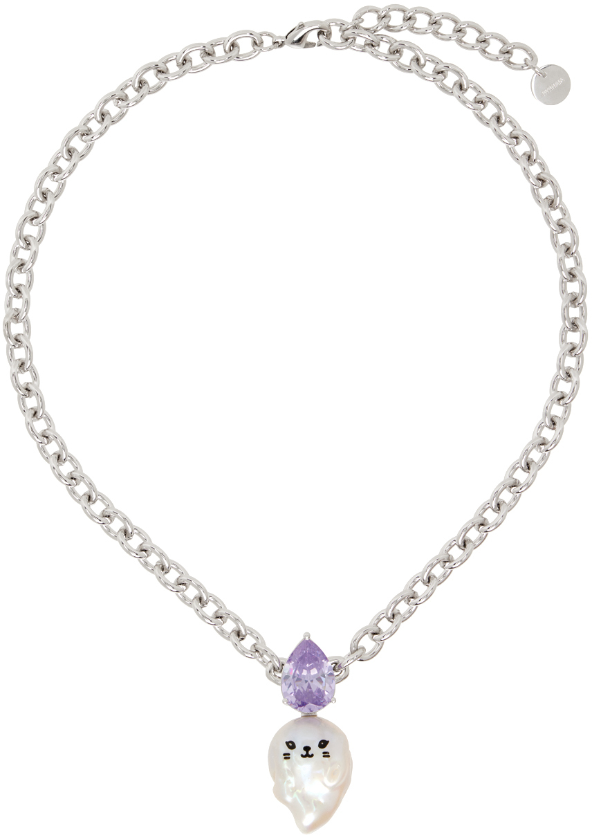 Jiwinaia Silver Kitten Baroque Pearl Necklace In Lilac