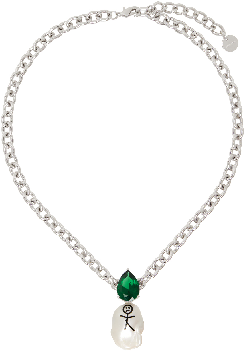 Jiwinaia Silver Earthling Drop Baroque Pearl Necklace In Green