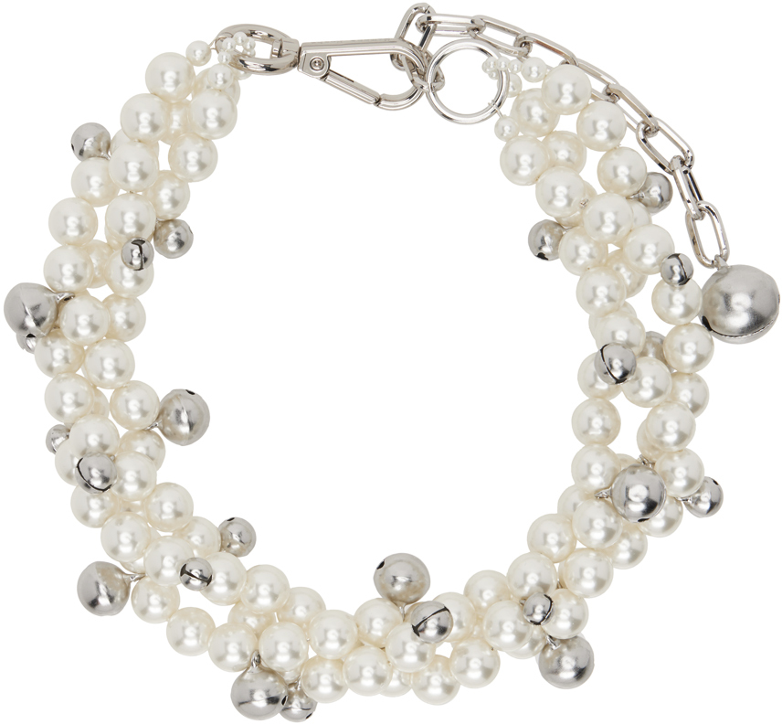Shop Simone Rocha White Twisted Bell Charm & Pearl Necklace