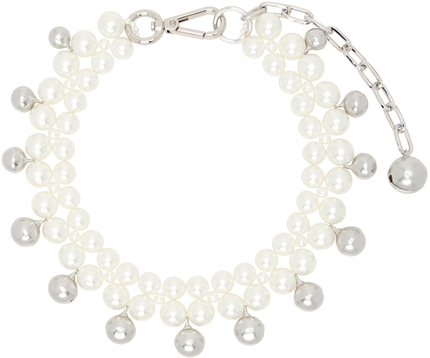 Simone Rocha White Bell Charm Necklace In Metallic