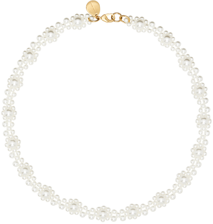 Simone Rocha White Crystal Daisy Chain Necklace In Pearl