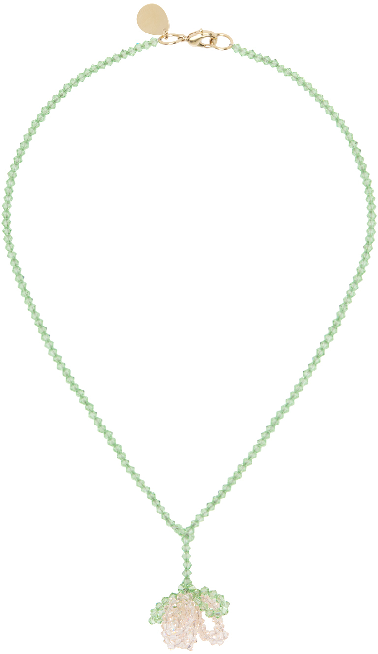 Shop Simone Rocha Pink & Green Cluster Flower Necklace In Nude/mint