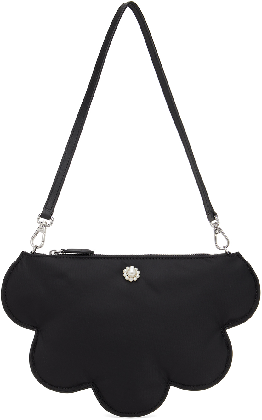 Shop Simone Rocha Black Daisy Shoulder Bag In Black/pearl