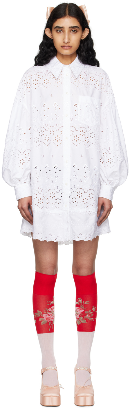 Shop Simone Rocha White Puff Sleeve Minidress In White/white