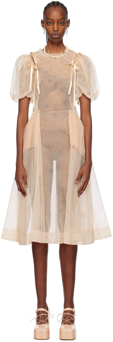 Simone Rocha Beige Bite Midi Dress In Nude