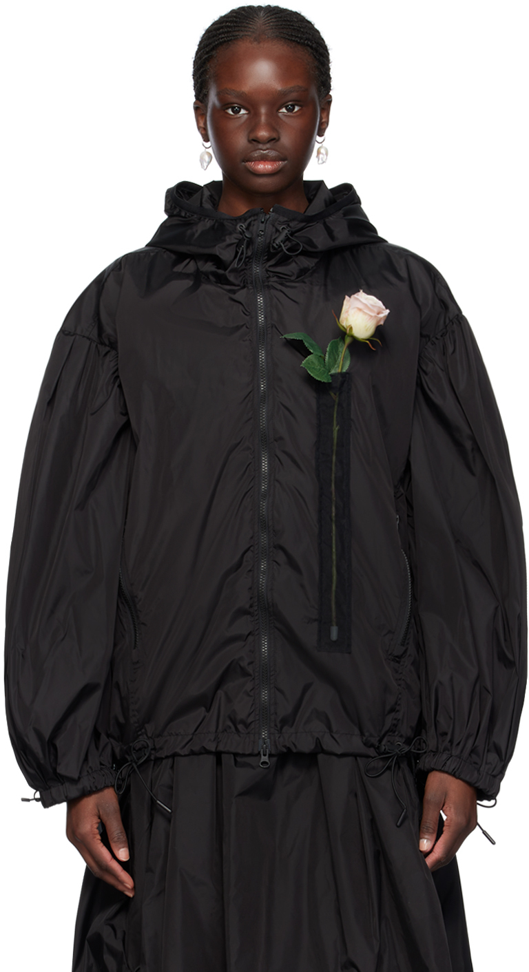 Shop Simone Rocha Black Flower Jacket In Black/black
