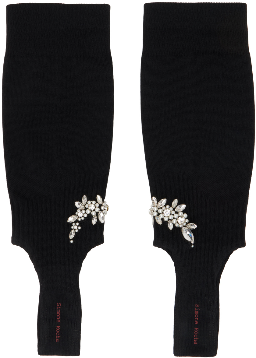 Shop Simone Rocha Black Cluster Flower Stirrup Socks In Black/pearl/crystal