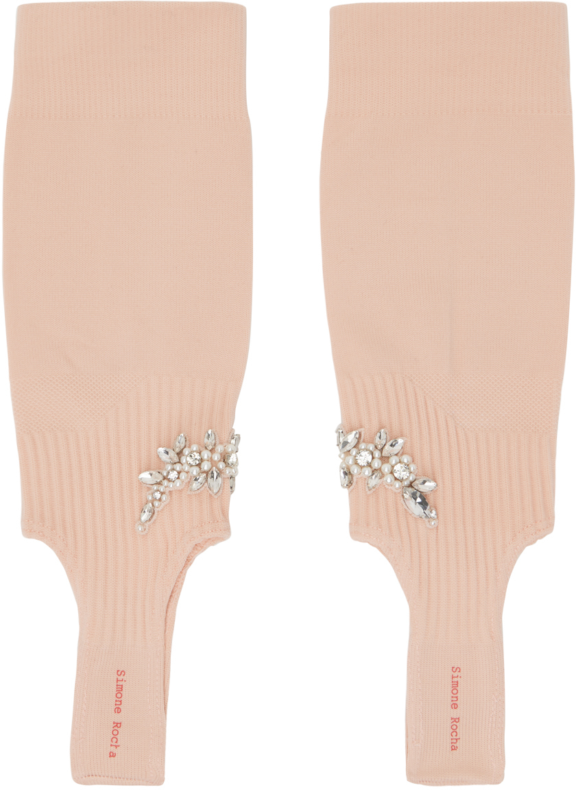 Shop Simone Rocha Pink Cluster Flower Stirrup Socks In Rose/pearl/crystal