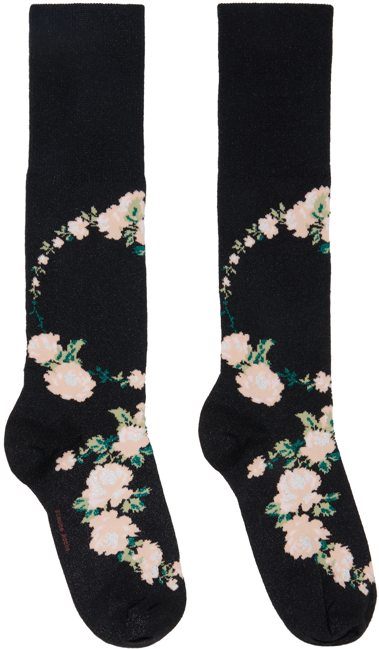 Black Lurex Jacquard Rosebud Socks