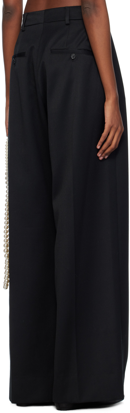 Simone Rocha Pleated Straight-leg Trousers With Pressed Rose Detail In Black