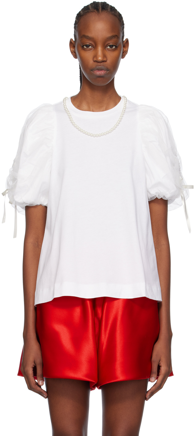 Shop Simone Rocha White Beaded T-shirt In White/pearl