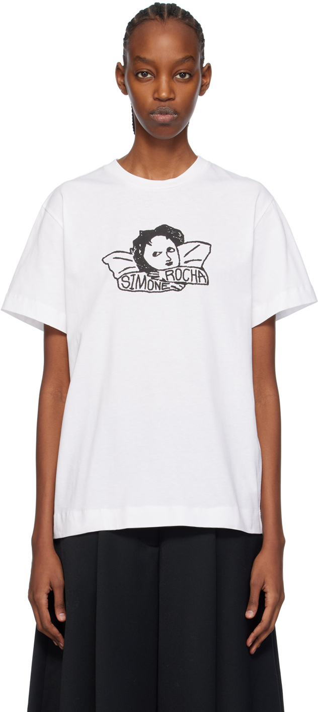 Shop Simone Rocha White Angel Baby T-shirt In White/black