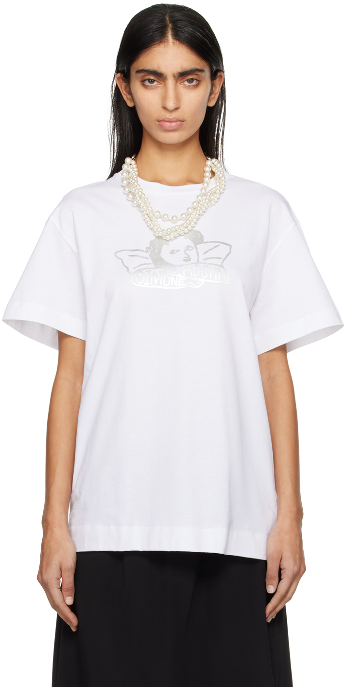 Shop Simone Rocha White Angel Baby Print T-shirt In White/silver