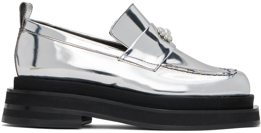 Simone Rocha Metallic Bell Charms Leather Loafers In Silver Pearl