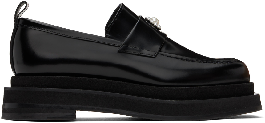 Simone Rocha Heart-toe Leather Platform Loafers In Black/pearl