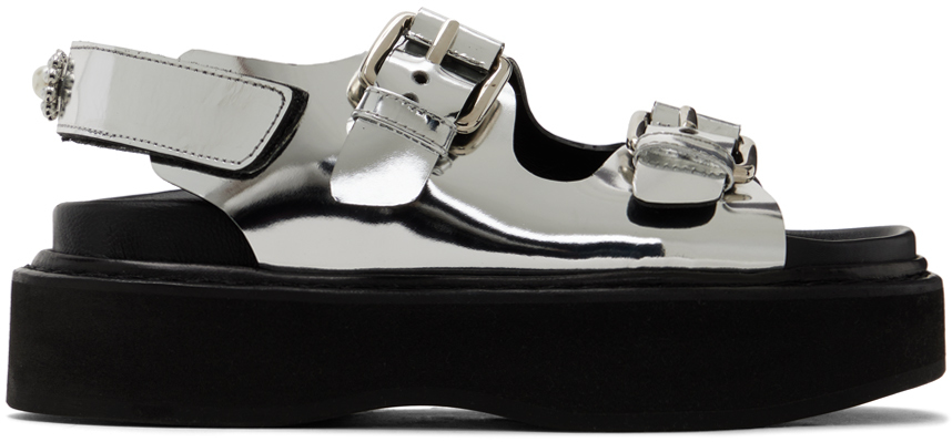 Silver Pearl Daisy Platform Sandals