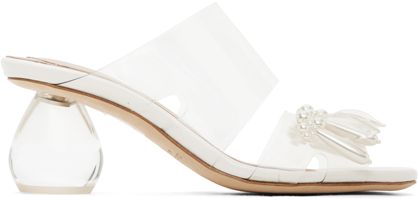 Shop Simone Rocha Transparent & White Beaded Perspex Heeled Sandals In Clear/ivory/pearl
