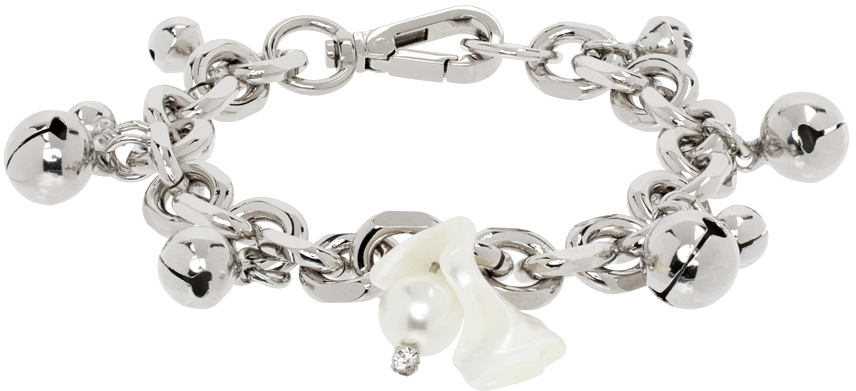 Shop Simone Rocha Silver Charm Bracelet In Pearl/crystal