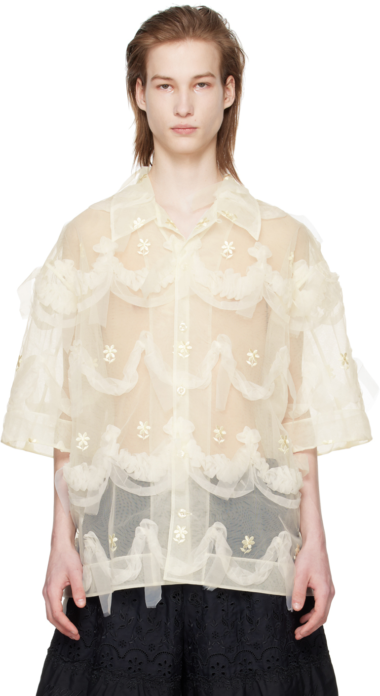 Shop Simone Rocha Off-white Embroidered Shirt In Cream