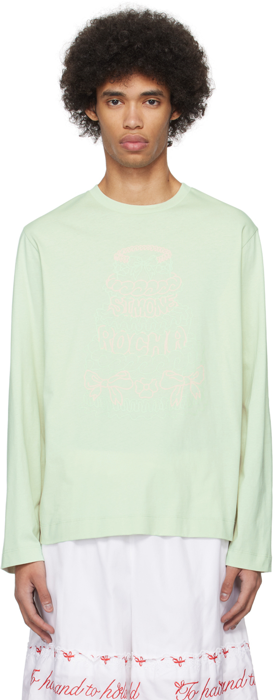 Simone Rocha Green Cake Long Sleeve T-shirt In Mint/pink/mint