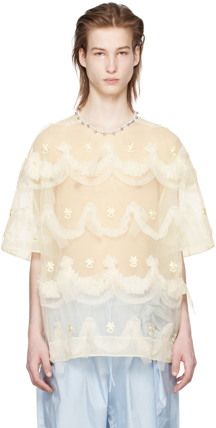 Shop Simone Rocha Off-white Embroidered Cake T-shirt In Cream