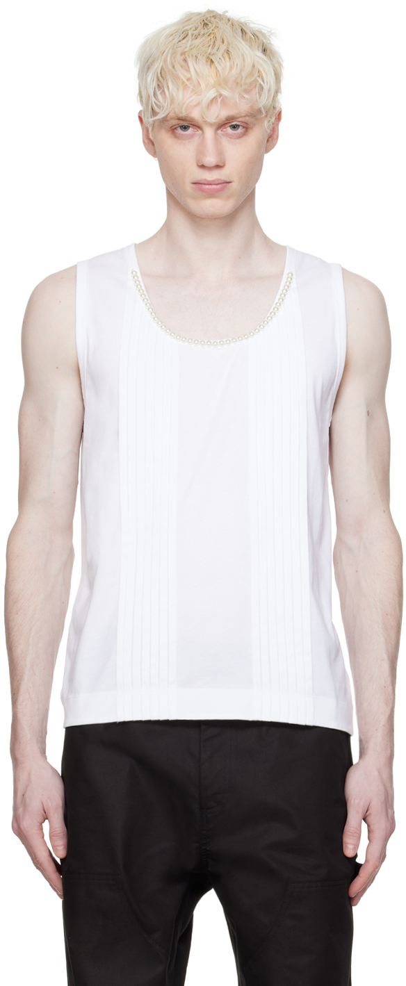 White Pleated Tank Top