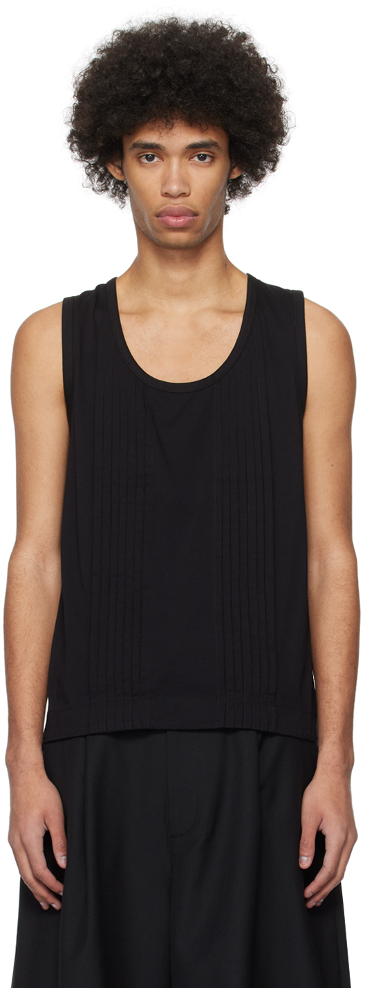 Black Double-Pleated Tank Top